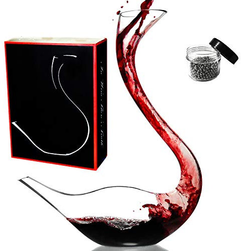 Le Sens Amazing Home - Decanter per vino Cygnus in vetro soffiato a mano al 100% senza piombo, caraffa per vino rosso, regalo per vino, accessori, confezione regalo e set di perline per la pulizia