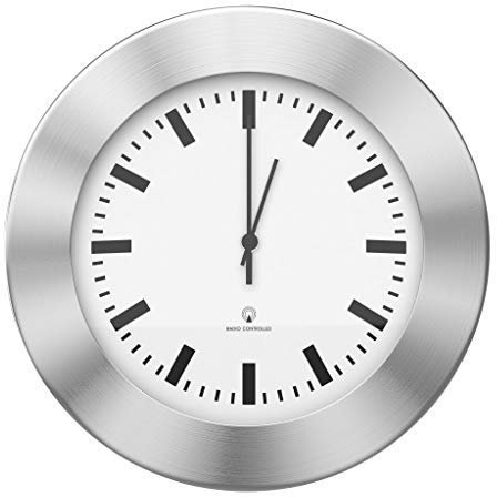 bonVIVO Timerider Radio Controlled Wall Clock – Silent Non-Ticking Quartz Clock with Thermometer & Hygrometer – 12 Aluminium Wall Clock for Kitchen, Living Room, Office – Auto/Manual Set