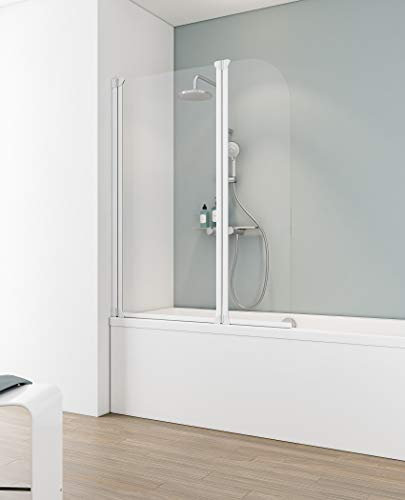 Schulte sopravasca da bagno l.115 x a.140 cm, alpino bianco, 2 ante (75+40) pieghevoli, parete girevole 180° contro la parete, vetro di sicurezza 3 mm trasparente, guarnizione inclusa