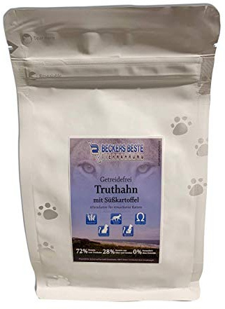 Beckers Beste Tiernahrung - Trocken Katzenfutter Truthahn & Süßkartoffel 2 Kg - Trockenfutter für Katzen ohne Zucker - hoher Fleischanteil - Junior Senior Kitten - für Jede Katze