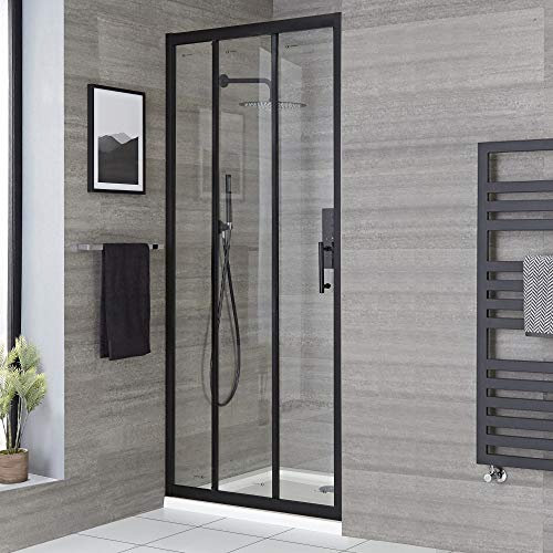 Milano Nero 900mm Reversible Wet Room Triple Sliding Shower Enclosure Door - Black