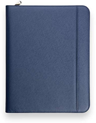 Vebon® Schreibmappe A4 groß Rom I Doppel Reißverschluss + Klemmbrett I Konferenzmappe + Laptoptasche I extra Stauraum I Schwarz Kunstleder (Saphirblau)