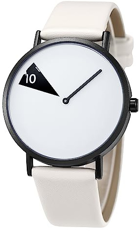 SHENGKE Minimalistisk damklocka, ultratunt, läderarmband, mode, kreativ, vattentät, Vit och svart, rem