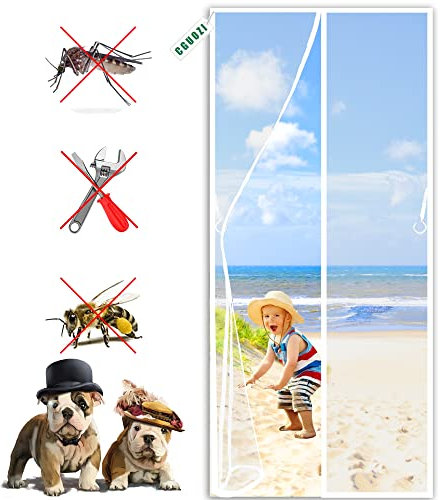 CGUOZI Magnet Fliegengitter Balkontür 230 x 245 cm Insektenschutz Magnet Fliegenvorhang, Auto geschlossen, faltbar, für Türen/Patio Weiß