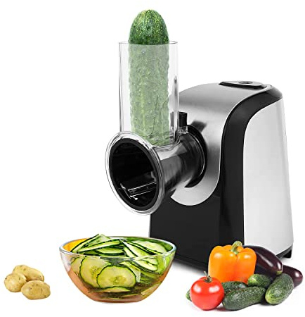 fikujap Electric Slicer Shredder Salad Shooter - 150W One-Touch Control Cheese Shredder,Fruits Vegetable Cutter Cheese Grater with 5 Attachments for Home Kitchen Use