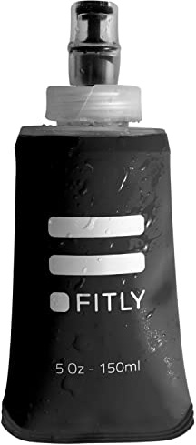 FITLY 142 ml – 150 ml (F1B) mjuk vattenflaska som krymper när du dricker mjuk flaska för vätskepaket vikbar vattenflaska idealisk för löpning, vandring, cykling, klättring och rigorös aktivitet, svart
