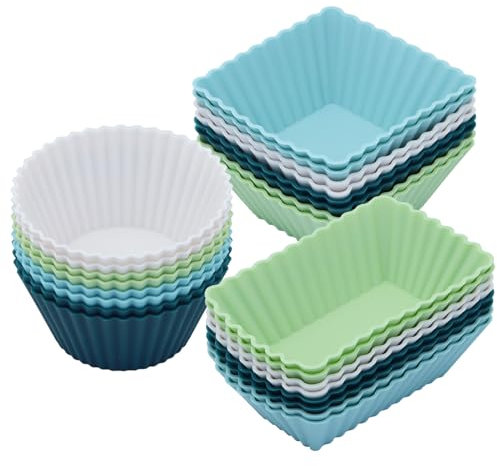 SAWNZC Silicone Cupcake Liners, 24pack Reusable Baking Cups, 3 Shapes Muffin Liners Pastry Cake Molds, Multicolor Bento Lunch Box Dividers