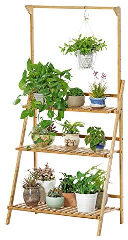 FLBT Hölzerner Blumentopfständer Balkon DREI Ebenen Blumenampel Pflanzenständer Wohnzimmer Bodenstehender Blumenständer (Size : 50CM)