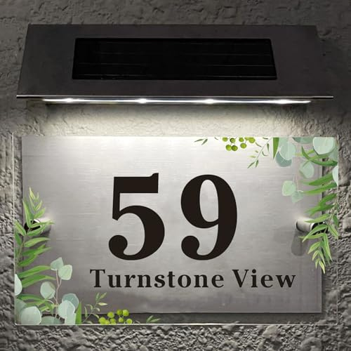 EDSG Personalised House Numbers Plaques Road Plate Plaque Door Numbers Street Name House Sign Address Signs Glass Effect Acrylic for Wall & Door Modern Signs Outside Decor (Design 4)