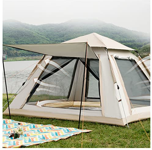 Campingzelt für 4 Personen, Doppeltüren und Vier Fenster, insektensicheres, wasserdichtes Tipi-Zelt, stabile und leichte Pop-Up-Zelte für Familien, Outdoor, Wandern und Bergsteigen