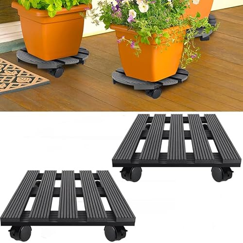 YUENFONG WPC Pflanzenroller 30 x 30 cm Rollbrett Pflanzen mit PP-Räder, 2 Stück Untersetzer Blumenroller für Außenbereich und Innenbereich, Tragkraft max. ca. 100 kg (Anthrazit, Eckig)