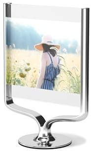 Umbra Wishbone Bilderrahmen für Fotogrößen 10 x 15 und 13 x 18 cm, beidseitiger Tischbilderrahmen für Bilder im Hoch- oder Querformat, Chrom