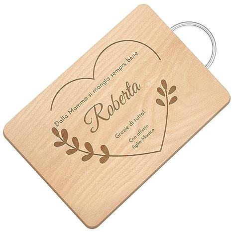 Maverton Tagliere rettangolare di legno incisione personalizzata | Battilardo con manico, gadget di legno per cucina, taglieri per aperitivi per donna, 32 x 25 cm, regalo di Natale, Grazie