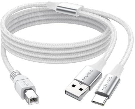 MOSWAG 2in1 USB Printer Cable 3.28FT/1M With USB C to MIDI Cable, Compatible With Music Instrument, Piano, Midi Keyboard, USB Microphone