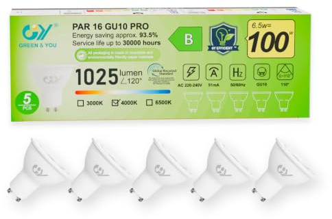 GY GU10 LED-Glödlampor, 6.5W 1025LM, 4000K Neutral Vit, Motsvarar 100 W, 110° Strålvinkel, Frostad, Hög Ljusstyrka, Låg Energiförbrukning, Icke-Dimbar, LED-Lampa 5 Stycken