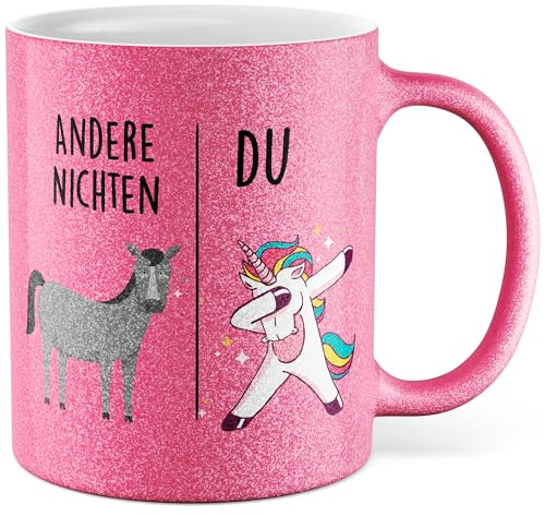 Tasse Nichte Geschenk Andere Nichten - Du, Kaffeetasse Nichte Geschenk für Frauen Kind, Geschenkidee Frau Tante Geburtstag Weihnachten Familie Patentante Kaffee-Becher (Weiß/Glitzer)