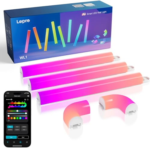 Lepro WL1 AI Barras de Luz LED Pared Inteligente 8Pcs | Funciona con Alexa y Google Home para Decoración, Diseñador de Iluminación AI Personalizado, Sync de Música y Control de Voz