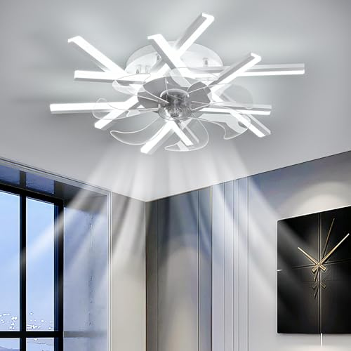 TuoyuanW Ventilateur Plafond Avec Lumiere Mémoire Dimmable LED Salon Lustre Ventilateur De Plafond 6 Vitesses Timer Réversible Luminaire Ventilateur Plafonnier Avec Télécommande Et APP-White||62CM