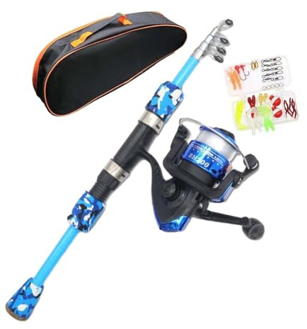 Sharplace Kids Fishing Rod Set Telescopic Fishing Rod Parent Child Activities with Lures Kid Fishing Pole and Tackle Box for Beginners, Blue