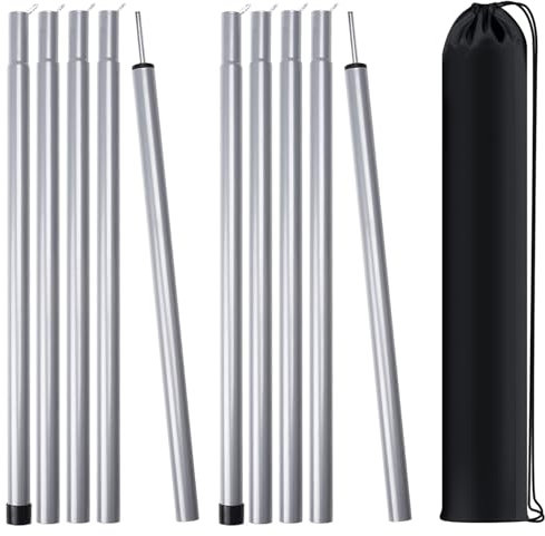 MI CASA Tent Tarp Poles Set of 2, Universal Telescopic Adjustable Aluminium Camping Awning Poles Tent Accessories for Headroom Canopy Porch Sun Shade Sail, Grey