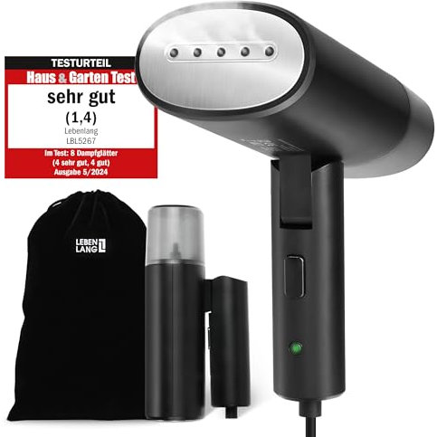 LEBENLANG Steamer Dampfglätter Reise - Kompakt Faltbar & Inkl. Reise Set I Steam Iron Dampfbürste Dampfbügeleisen für Dampfglätten Bügeln im Urlaub I Hand Reisesteamer mini handheld Travel Steamers