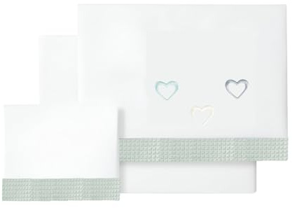 Juego de Sábanas para Cuna Bebé 60x120 cm, 100% Algodón Extra Suave, Incluye Bajera Ajustable, Encimera y Funda de Almohada, Ropa de Cama Infantil Transpirable Luna (Happy Love Verde)