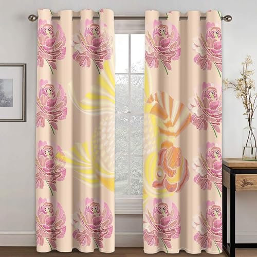MTBDDyyds Vorhänge Für Kinderzimmer Jungen - 3D Rosa Floral Muster 300X280Cm - Kinderzimmervorhänge Mit Ösen, Verdunkelungsvorhang Gardinen Schals Vorhang Blickdicht