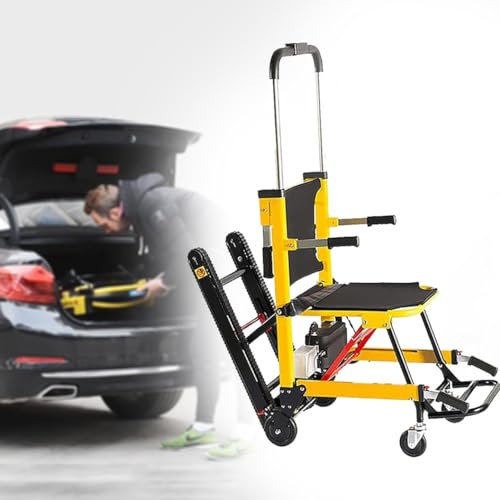 HZWJD Treppenstuhl,Mobile Tragbare Treppen,Faltbarer Elektrischer Rollstuhl Treppenlift,Hilfswerkzeuge Zum Treppensteigen,Rollator Faltbar Und Leicht Mit Sitz yellow