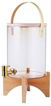 Distributeur d'eau, distributeur boissons, distributeur boissons verre Couvercle et poignée bois Distributeur boissons décoratif Récipient d'eau rond à large ouverture pour jus bière pour faire des