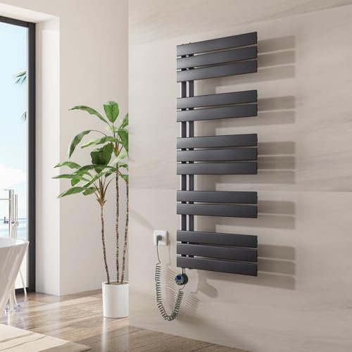 Heilmetz Badheizkörper Elektrisch 1176 x 500 mm,Flach Bad Heizkörper mit Digitalem Thermostat,Elektrischer Handtuchheizkörper Handtuchwärmer mit Timer für Badezimmer,600 Watt Anthrazit