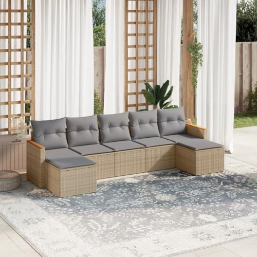Festnight 7-TLG. Garten-Sofagarnitur mit Kissen Beige Poly Rattan,Sofa Balkon,Garten Lounge,Garten Sofa,Loungemöbel,Gartenmöbel,Terrassenmöbel,Balkonmöbel,Gartenlounge,Balkon Möbel