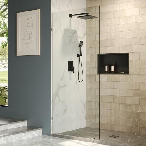 DeerValley 36×78 Frameless Shower Glass Panel, 3/8'' (10mm) Fixed Glass Shower Panel, Tempered Glass Door, Bathroom Shower Screen with Hardware (Silver)