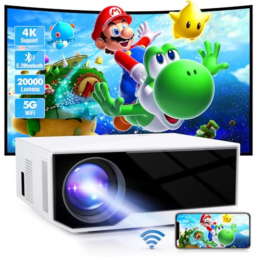 ZDK Support 4K Videoprojecteur, Bluetooth 5.2 Home Cinema Mini Projector, 20000 Lumens WiFi Full HD 1080P Rétroprojecteur,Home Cinema 300'' Projector for Outdoor/TV Stick/Mobile Phone/PS5/HDMI/USB