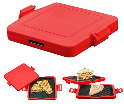 Create Sandwichera para Microondas, Plato para Sandwicheras con Revestimiento Antiadherente, Apto para Lavavajillas, Calentamiento Rápido y Uniforme, para Uso Doméstico (Rojo)
