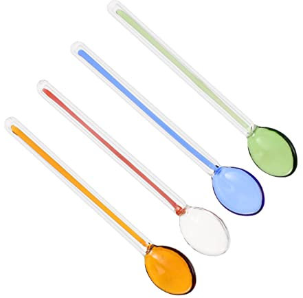 Amosfun 4pcs High-Temperature Glass Coffee Stirring Spoons Set Colorful Mixing Spoon for Home and Kitchen for Dessert and Milk Beverages