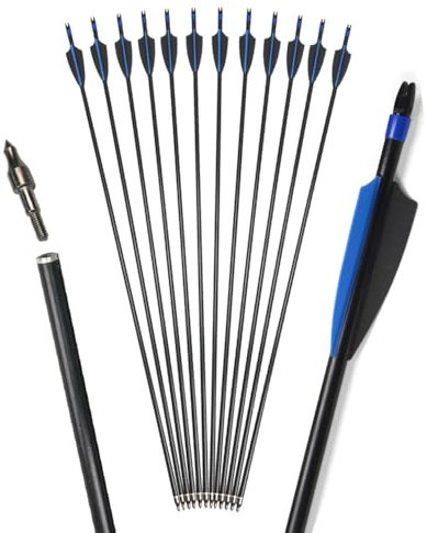 Poearcus 30 Zoll Bogenschießen Pfeile 8mm Fiberglas Jagd Praxis Pfeile mit austauschbaren Pfeilspitze 500 Spine Jagd Ziel Schießen Pfeil für Recurve Bogen Compound Bogen
