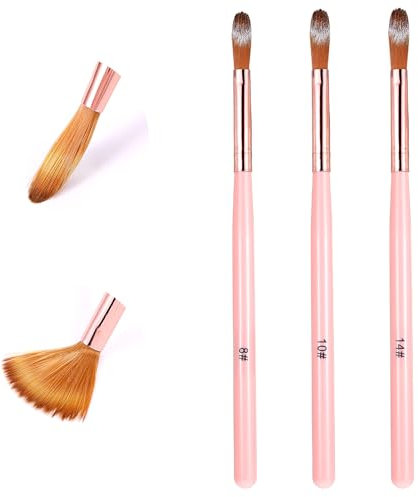 Piriuuo 3 Stück Acryl Pinsel für Nägel, Größe 8/10/14 Acryl Nagel Pinsel Set Profi Pinsel für Acrylnägel Nagel Pinsel Nailart Pinsel zum Auftragen von Acryl, Nagelverlängerung, Nagelschnitzen