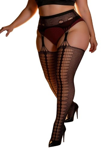comeondear Sexy Strumpfhosen Ouvert für Damen Strapsstrumpfhose Große Größen Elastische Strapsstrümpfe High Waist Fishnet Stockings Netzstrümpfe Strümpfe für Strapse Dessous 40-120kg Boxer Verpackung