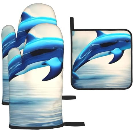 YYHHAOFA Lot de 3 maniques de cuisine imperméables et durables pour éviter les brûlures et l'isolation thermique Motif dauphin bleu océan