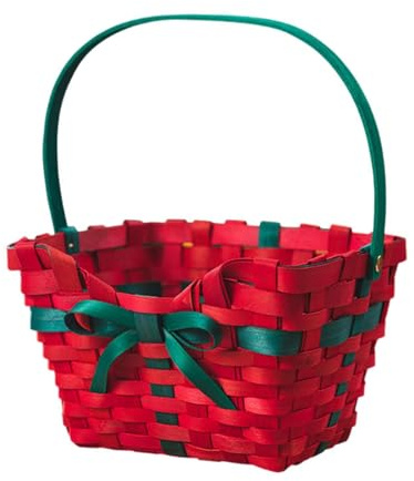 Harilla Weihnachts-Dekokorb, Aufbewahrungskorb geflochten, 17cm x 13cm x 10 cm, Weihnachts-Tragekorb mit Schleife, rechteckiger Regal-Dekokorb mit Griff, ideal für Weihnachten, Neujahr, Feiertage