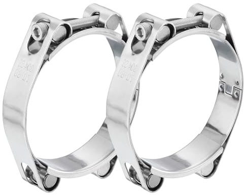 sourcing map 2Pcs T-Bolt Hose Clamp, 304 Stainless Steel Intake Soft Hose, Clamp Range 70-80mm for 3.15 Hose ID, T-Clamps for Automotive, Intercooler, Radiator, Silver