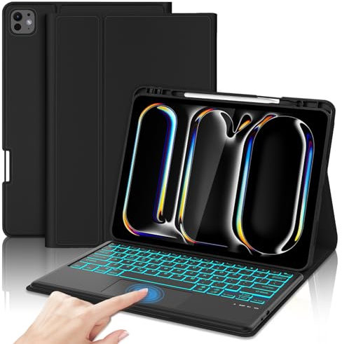 SENGBIRCH Tastaturhülle für iPad Pro 13'' (M5) 2025 - QWERTZ Deutsche Touchpad Tastatur Abnehmbare Bluetooth Wireless Tastatur für iPad Pro 13'' (M4) 2024, Schwarz