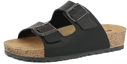 inblu Femme Ciabatte Donna Doppia Fascia E Fibbia Regolabile, Plantare in Vera Pelle Multiprise, Noir, 40 EU