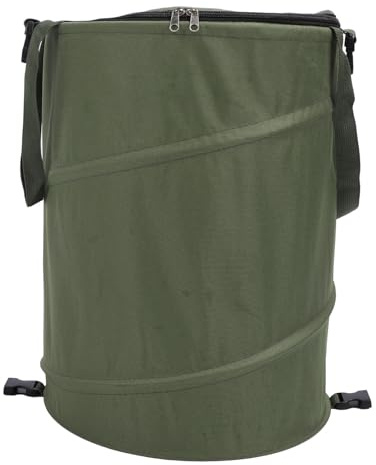 Bote de Basura para Acampar Portátil y Reutilizable con Tapa con Cremallera para Picnic Al Aire Libre, Jardín | Contenedor de Basura Plegable de Gran Capacidad de 24 Galones (verde oscuro)