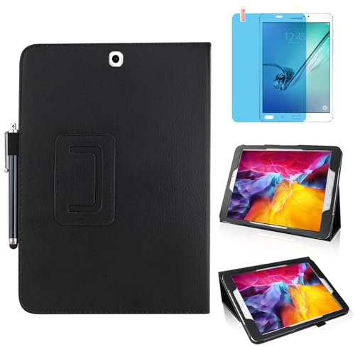 Schlankes Leder Hülle für Samsung Galaxy Tab S2 9.7 Inch 2015 (SM-T810 T813 T815 T817 T819),Mehrwinkel Ständer Voll schützendes Tablette Cover,Mit Stylus Pen,Bildschirm Film (Black)