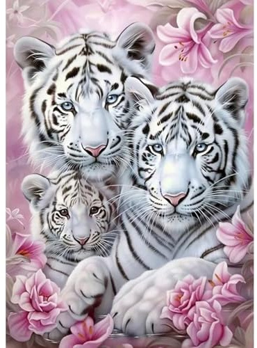 QENSPE Diamond Painting Weiße Tiger Diamant Painting 5D Diamond Malerei Kit Erwachsene Tiere Full Diamant Art Malerei Stickerei Set Kreuzstich Bilder Set Home Wand Dekor 30x40cm