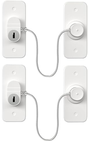 JTENGYAO 2pcs Refrigerator Locks with Keys for Kids Toddlers Adults Self Adhesive Child Safety Fridge Latch Safety for Windows, Door, Drawer, Cabinet Lock, White