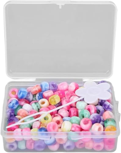 CYSFETENA 200 Stück Ponyperlen Beads Set, Bunte Haarperlen Mädchen, Hair Beads Süßigkeitenfarben, Perlen für Haare zum Klipsen für Schmuckherstellung Armbänder Halsketten Zöpfe