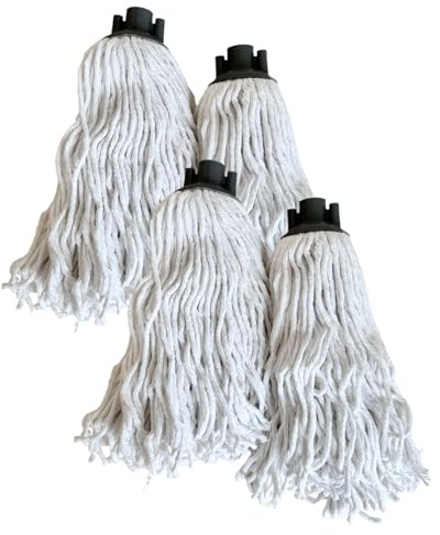 LSC Cotton Mop HEAD ONLY Replacements Pack of 4 – Super Absorbent Floor Mop Heads Twist and Lock Design with Plastic Socket Heavy-Duty String Refills for Floor Cleaning (PACK OF 4)