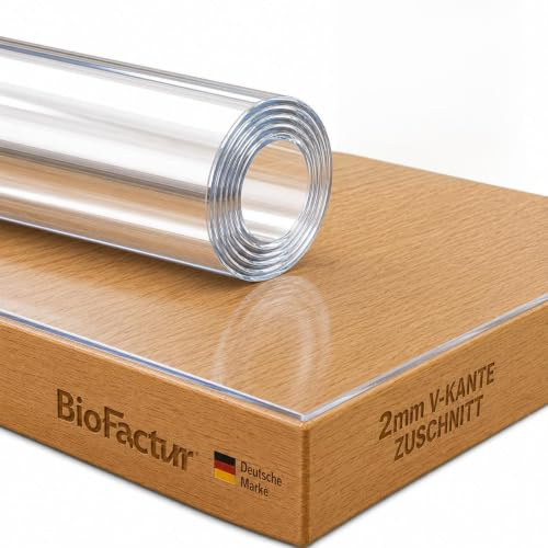 BioFactur Tischfolie transparent nach maß | glasklar durchsichtige tischdecke | 2 mm tischschutz transparent | Abwaschbar | Gerader Kante schreibtischunterlage (100 x 200 cm)
